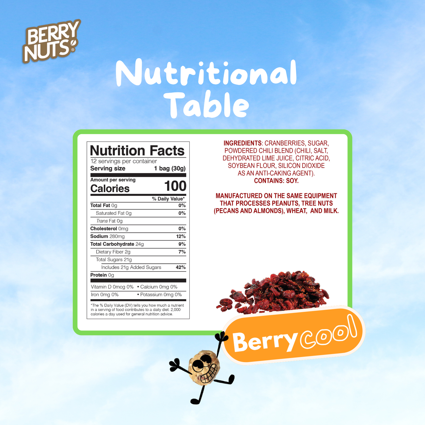 Berry Nuts® Spicy cranberries 1.05oz (100 Pack)