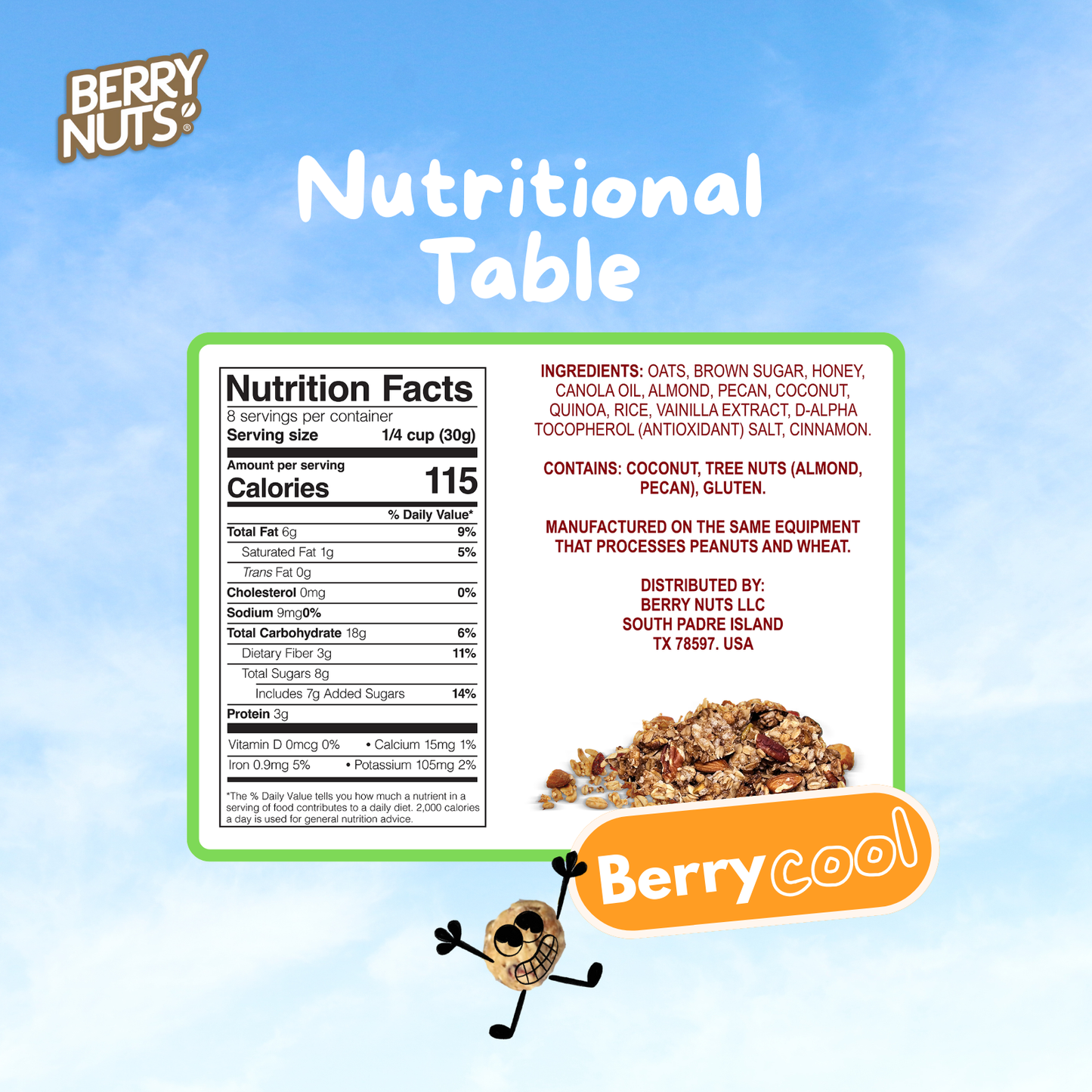 Berry Nuts® Pecans, Almonds & Quinoa Granola 15 Pack (8x9 Oz)